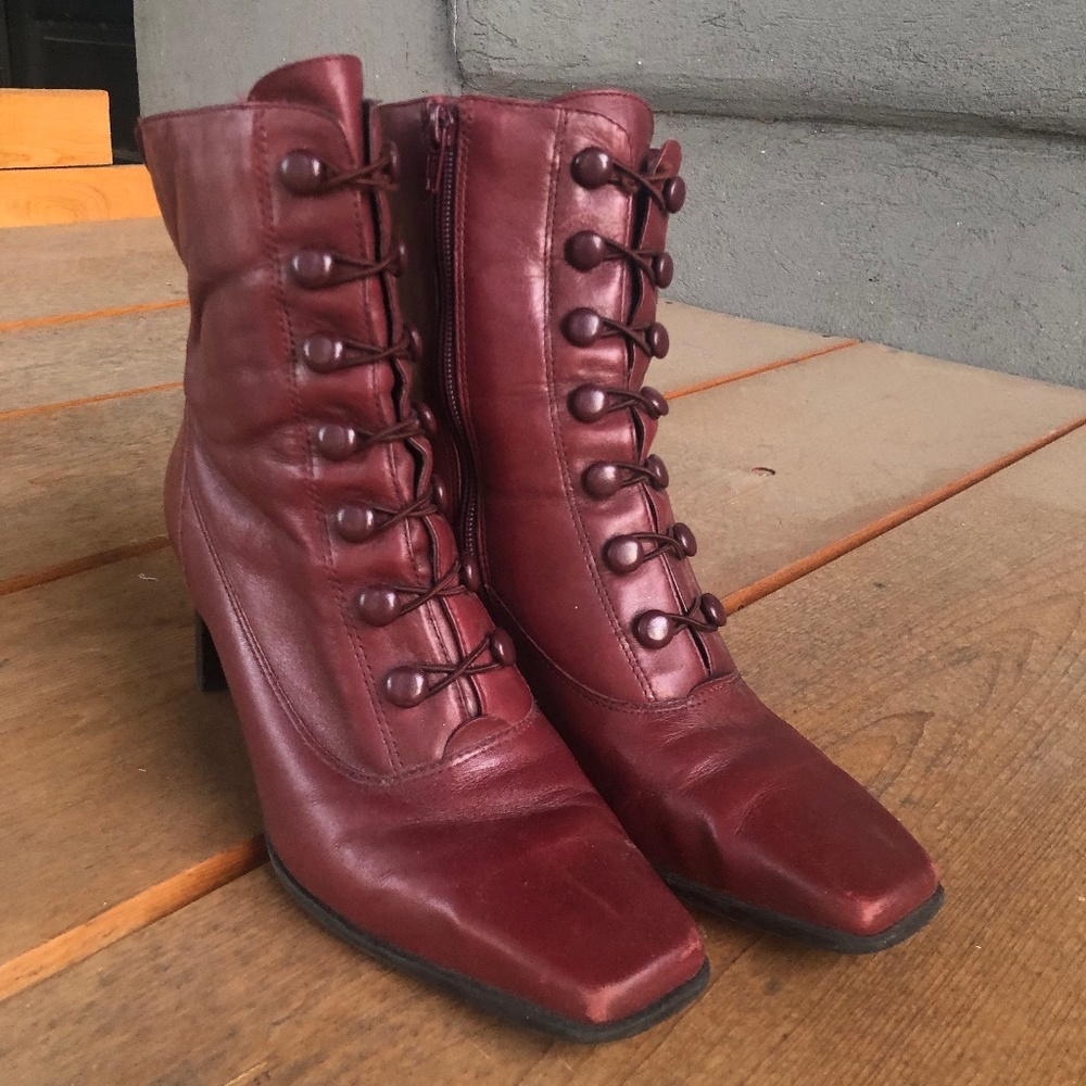 Victorian Style Vintage Leather Red Boots